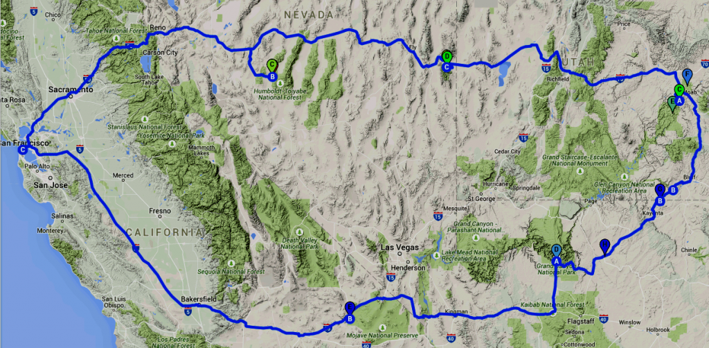 Google map of southwest, tentative trip