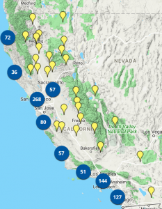 Map showing CA waterway cleanup locations