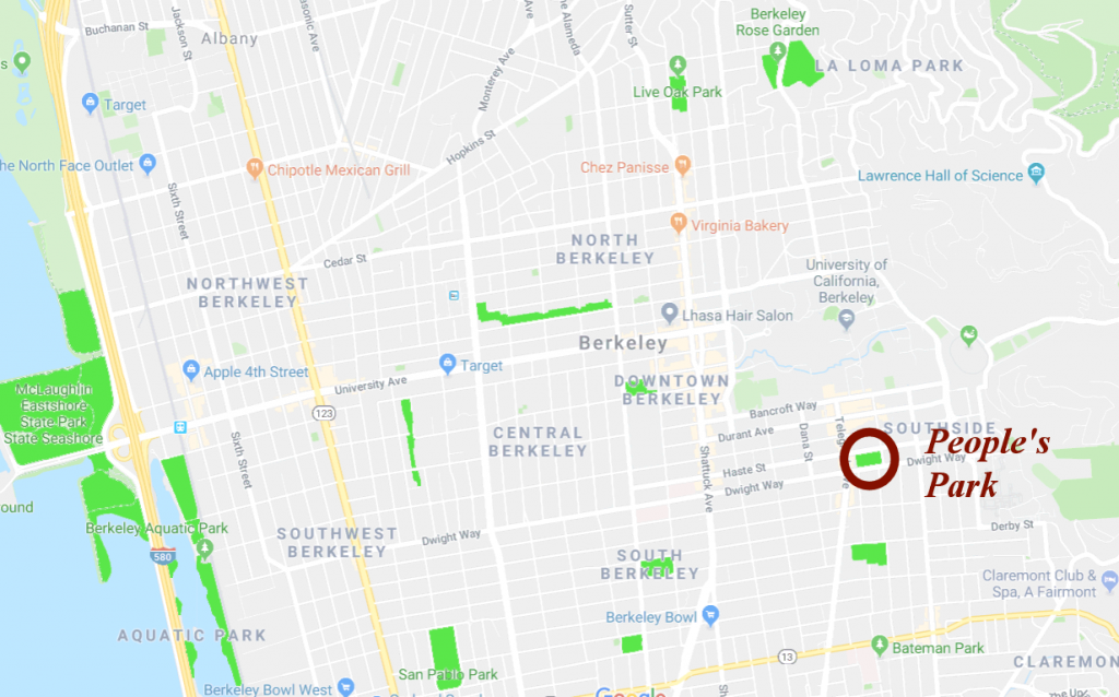 Google Map image highlighting large parks in Berkeley.