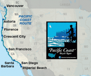 Map showing the ACA Pacific Coast Route